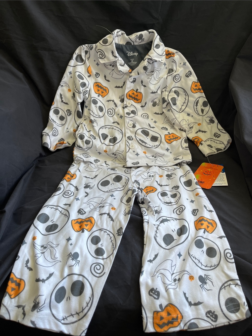Disney Orange Black White Jack Skellington & Sally Tag kids pajamas